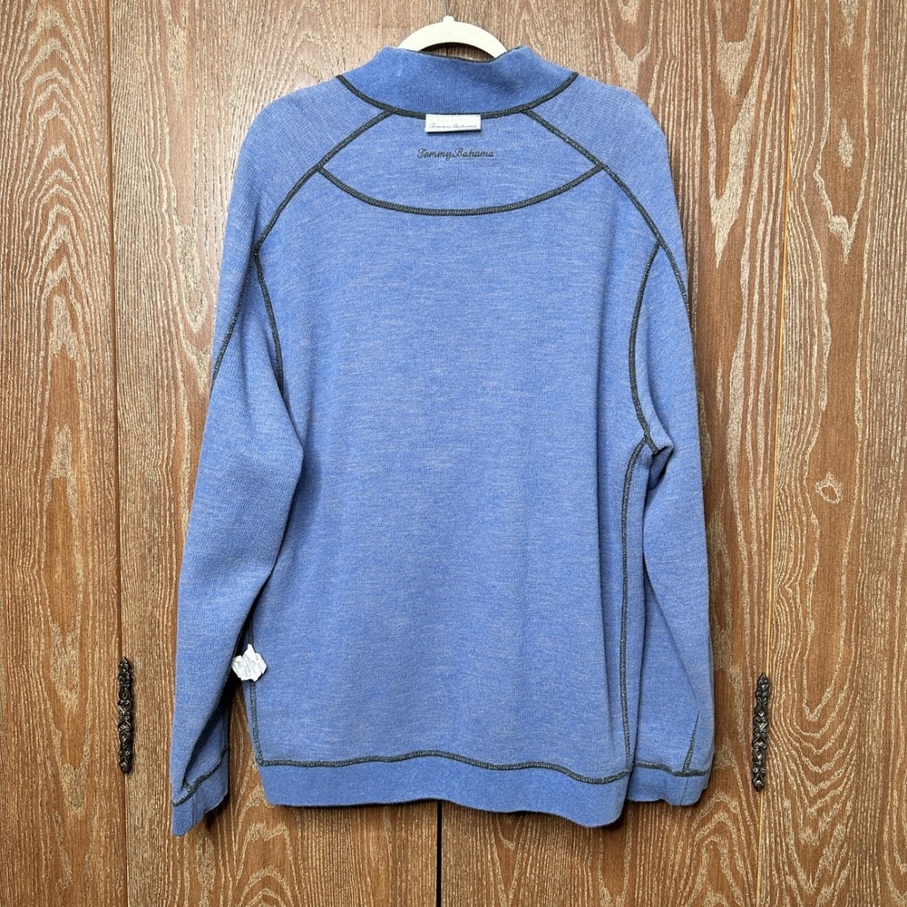 Tommy Bahama Reversible Quarter Zip Pullover Men's Gray Blue Cotton Lyocell XL - Picture 2 of 12